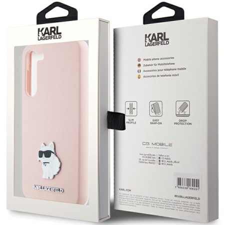 Husa pentru Samsung Galaxy S23 Plus - Karl Lagerfeld Silicone (KLHCS23MSMHCNPP) - Pink Choupette Metal Pin