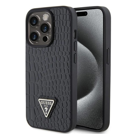 Husa pentru iPhone 15 Pro - Croco Triangle Metal Logo (GUHCP15LPCRTHCK) - Black