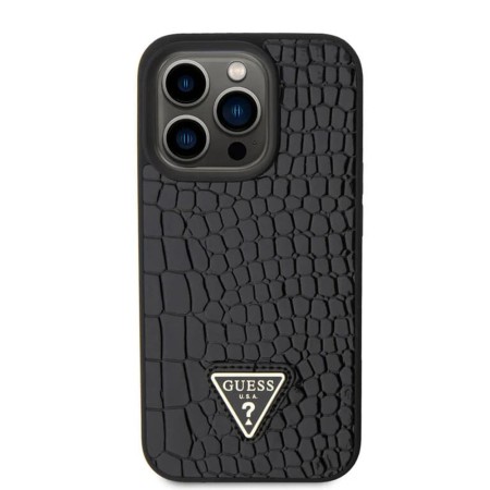 Husa pentru iPhone 15 Pro - Croco Triangle Metal Logo (GUHCP15LPCRTHCK) - Black