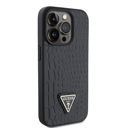 Husa pentru iPhone 15 Pro - Croco Triangle Metal Logo (GUHCP15LPCRTHCK) - Black