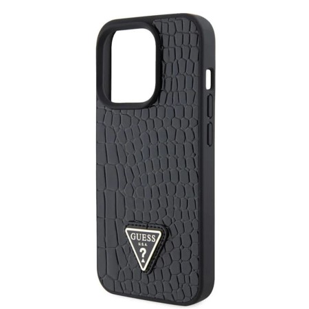 Husa pentru iPhone 15 Pro - Croco Triangle Metal Logo (GUHCP15LPCRTHCK) - Black