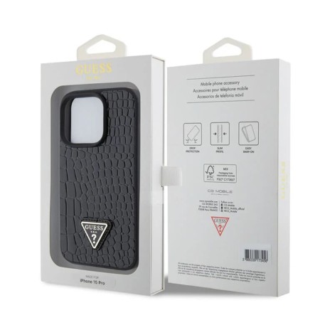 Husa pentru iPhone 15 Pro - Croco Triangle Metal Logo (GUHCP15LPCRTHCK) - Black