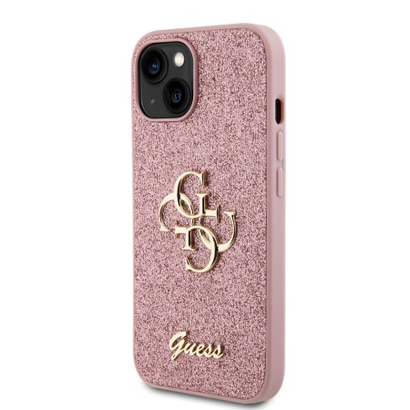 Husa pentru iPhone 15 Plus / iPhone 14 Plus - Guess Glitter Script Big 4G (GUHCP15MHG4SGP) - Pink