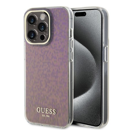 Husa pentru iPhone 15 Pro - Guess Hardcase IML Faceted Mirror Disco Iridescent (GUHCP15LHDECMP) - Pink