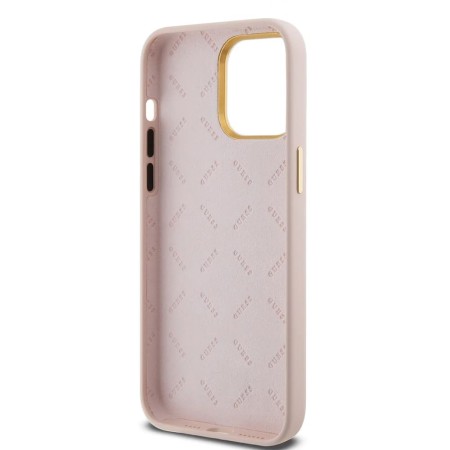 Husa pentru iPhone 15 Pro - Guess Silicone Script Metal Logo and Frame (GUHCP15LSMBSLP) - Light Pink