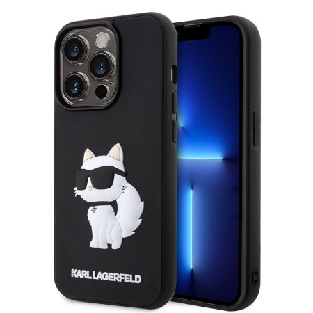 Husa pentru iPhone 14 Pro - Karl Lagerfeld 3D Design (KLHCP14L3DRKHNK) - Rubber Choupette