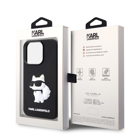 Husa pentru iPhone 14 Pro - Karl Lagerfeld 3D Design (KLHCP14L3DRKHNK) - Rubber Choupette