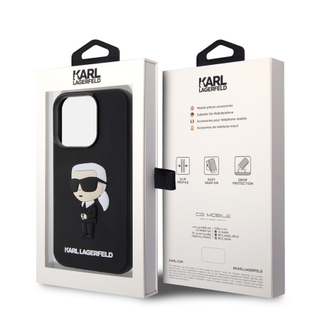 Husa pentru iPhone 14 Pro - Karl Lagerfeld 3D Design (KLHCP14L3DRKINK) - Rubber Ikonik