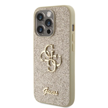 Husa pentru iPhone 15 Pro - Guess Glitter Script Big 4G (GUHCP15LHG4SGD) - Gold