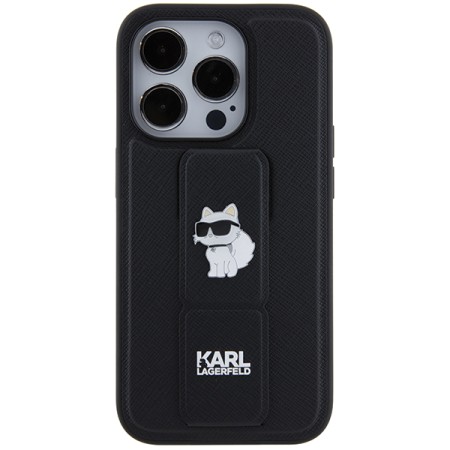 Husa pentru iPhone 14 Pro - Karl Lagerfeld Saffiano Gripstand (KLHCP14LGSACHPK) - Choupette