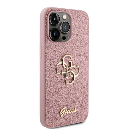 Husa pentru iPhone 15 Pro Max - Guess Glitter Script Big 4G (GUHCP15XHG4SGP) - Pink