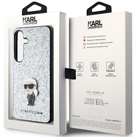 Husa pentru Samsung Galaxy S24 Plus - Karl Lagerfeld Hardcase Glitter Fixed (KLHCS24MGCNPSG) - Silver Ikonik Logo