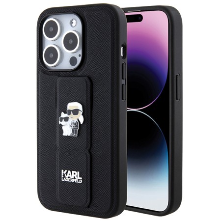 Husa pentru iPhone 14 Pro - Karl Lagerfeld Saffiano Gripstand (KLHCP14LGSAKCPK) - KarlandChoupette