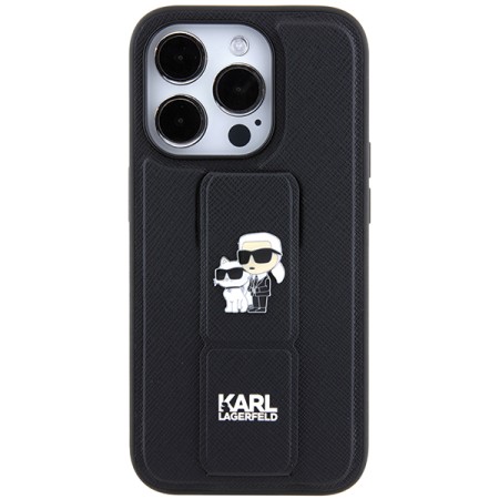 Husa pentru iPhone 14 Pro - Karl Lagerfeld Saffiano Gripstand (KLHCP14LGSAKCPK) - KarlandChoupette