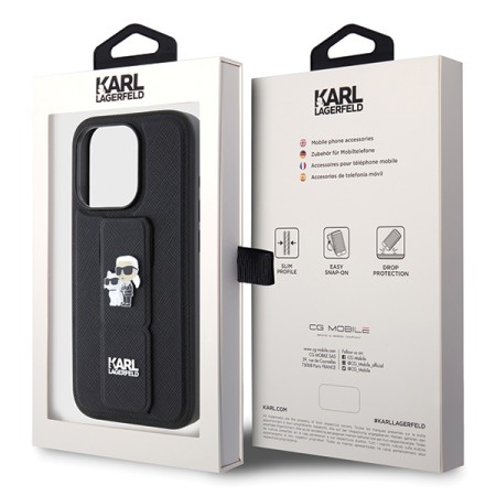 Husa pentru iPhone 14 Pro - Karl Lagerfeld Saffiano Gripstand (KLHCP14LGSAKCPK) - KarlandChoupette