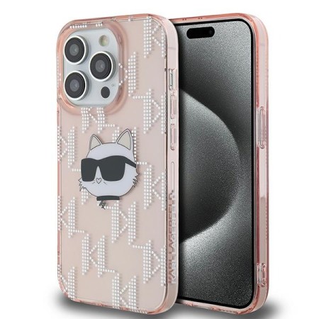 Husa pentru iPhone 14 Pro - Karl Lagerfeld IML Luxury (KLHCP14LHKLPCHP) - Pink Choupette HeadandMonogram