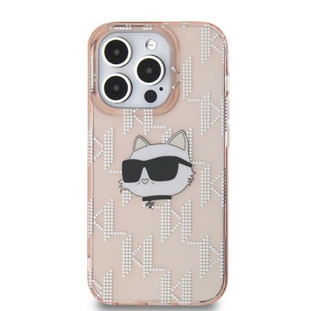 Husa pentru iPhone 14 Pro - Karl Lagerfeld IML Luxury (KLHCP14LHKLPCHP) - Pink Choupette HeadandMonogram