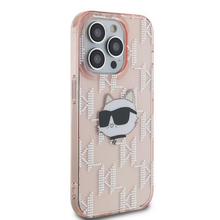 Husa pentru iPhone 14 Pro - Karl Lagerfeld IML Luxury (KLHCP14LHKLPCHP) - Pink Choupette HeadandMonogram