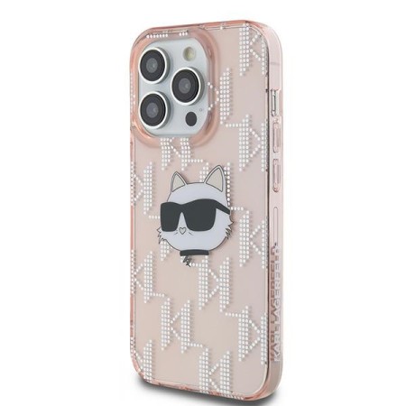 Husa pentru iPhone 14 Pro - Karl Lagerfeld IML Luxury (KLHCP14LHKLPCHP) - Pink Choupette HeadandMonogram