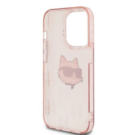 Husa pentru iPhone 14 Pro - Karl Lagerfeld IML Luxury (KLHCP14LHKLPCHP) - Pink Choupette HeadandMonogram