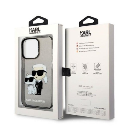 Husa pentru iPhone 14 Pro - Karl Lagerfeld Hardcase Glitter (KLHCP14LHNKCTGK) - KarlandChoupette