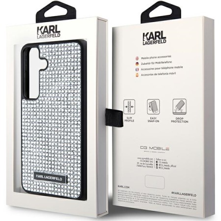 Husa Samsung Galaxy S24 - Karl Lagerfeld Hardcase Rhinestone (KLHCS24SHDSPRS) - Silver Metal Logo