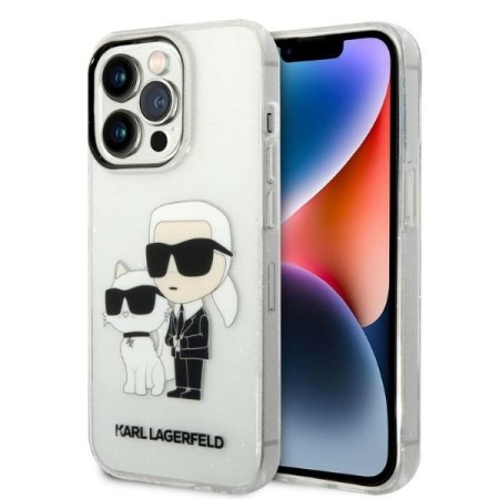 Husa pentru iPhone 14 Pro - Karl Lagerfeld Hardcase Glitter (KLHCP14LHNKCTGT) - Transparent KarlandChoupette