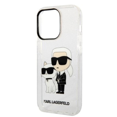 Husa pentru iPhone 14 Pro - Karl Lagerfeld Hardcase Glitter (KLHCP14LHNKCTGT) - Transparent KarlandChoupette