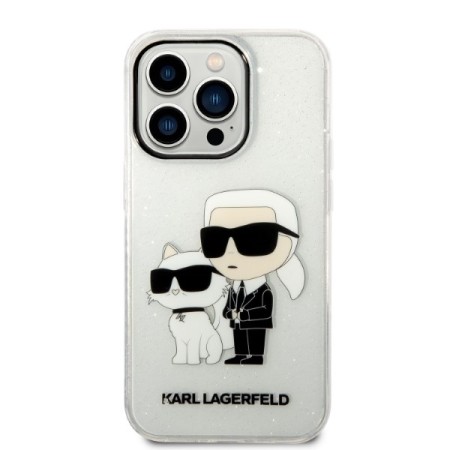 Husa pentru iPhone 14 Pro - Karl Lagerfeld Hardcase Glitter (KLHCP14LHNKCTGT) - Transparent KarlandChoupette