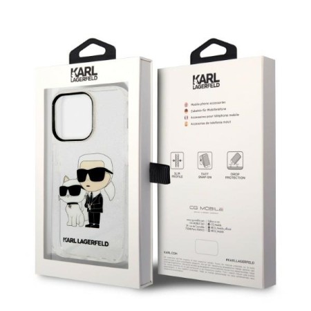 Husa pentru iPhone 14 Pro - Karl Lagerfeld Hardcase Glitter (KLHCP14LHNKCTGT) - Transparent KarlandChoupette