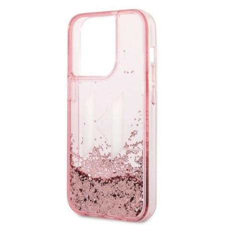 Husa pentru iPhone 14 Pro - Karl Lagerfeld Hardcase Glitter (KLHCP14LLBKLCP) - Pink Liquid Big KL