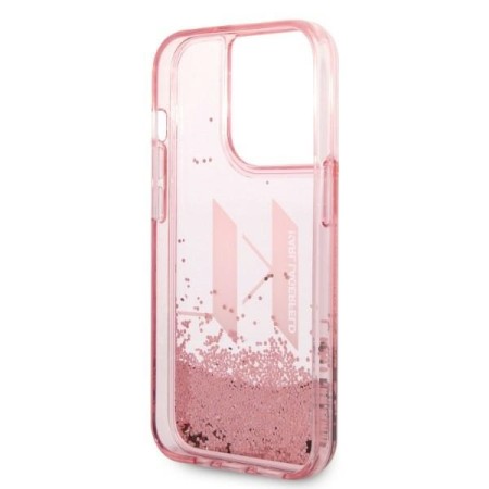 Husa pentru iPhone 14 Pro - Karl Lagerfeld Hardcase Glitter (KLHCP14LLBKLCP) - Pink Liquid Big KL