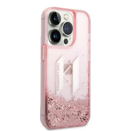 Husa pentru iPhone 14 Pro - Karl Lagerfeld Hardcase Glitter (KLHCP14LLBKLCP) - Pink Liquid Big KL