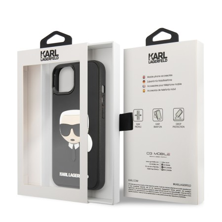 Husa pentru iPhone 14 Plus / iPhone 15 Plus - Karl Lagerfeld 3D Design (KLHCP14MKH3DBK) - Rubber Karls Head