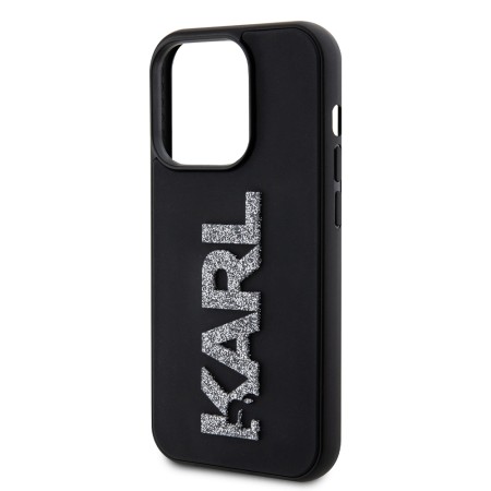 Husa pentru iPhone 15 Pro - Karl Lagerfeld 3D Design (KLHCP15L3DMBKCK) - Rubber Glitter Logo