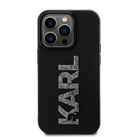 Husa pentru iPhone 15 Pro - Karl Lagerfeld 3D Design (KLHCP15L3DMBKCK) - Rubber Glitter Logo