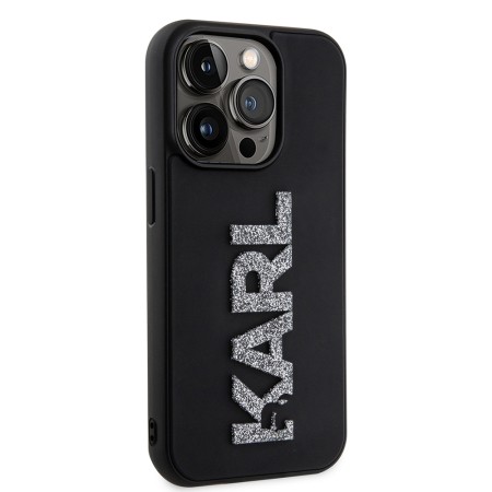 Husa pentru iPhone 15 Pro - Karl Lagerfeld 3D Design (KLHCP15L3DMBKCK) - Rubber Glitter Logo