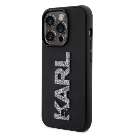 Husa pentru iPhone 15 Pro - Karl Lagerfeld 3D Design (KLHCP15L3DMBKCK) - Rubber Glitter Logo