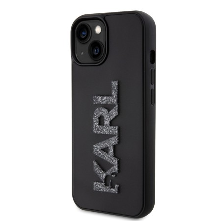 Husa pentru iPhone 14 Plus / iPhone 15 Plus - Karl Lagerfeld 3D Design (KLHCP15M3DMBKCK) - Rubber Glitter Logo