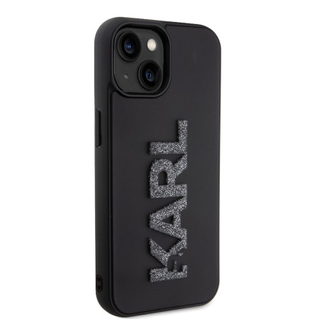 Husa pentru iPhone 14 Plus / iPhone 15 Plus - Karl Lagerfeld 3D Design (KLHCP15M3DMBKCK) - Rubber Glitter Logo