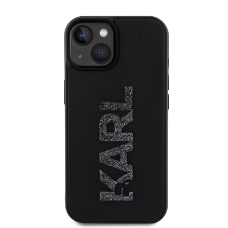 Husa pentru iPhone 14 Plus / iPhone 15 Plus - Karl Lagerfeld 3D Design (KLHCP15M3DMBKCK) - Rubber Glitter Logo