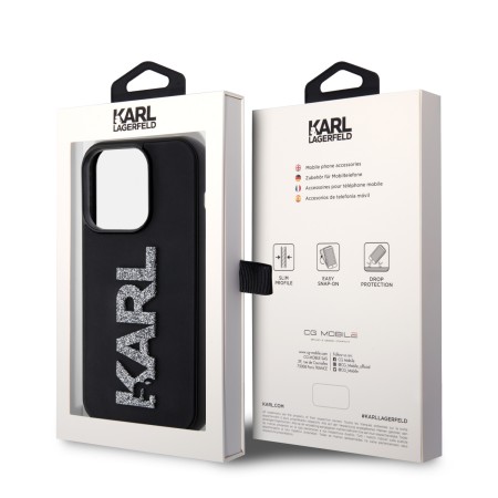 Husa pentru iPhone 15 Pro Max - Karl Lagerfeld 3D Design (KLHCP15X3DMBKCK) - Rubber Glitter Logo