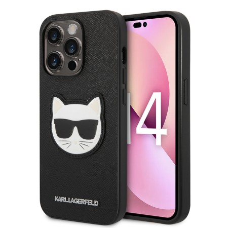 Husa pentru iPhone 14 Pro - Karl Lagerfeld Saffiano (KLHCP14LSAPCHK) - Choupette Head