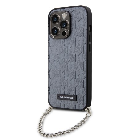 Husa pentru iPhone 14 Pro - Karl Lagerfeld Saffiano Monogram Chain (KLHCP14LSACKLHPG) - Silver