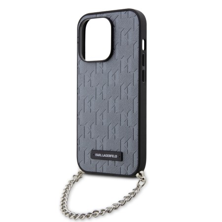 Husa pentru iPhone 14 Pro - Karl Lagerfeld Saffiano Monogram Chain (KLHCP14LSACKLHPG) - Silver