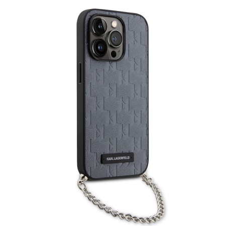 Husa pentru iPhone 14 Pro - Karl Lagerfeld Saffiano Monogram Chain (KLHCP14LSACKLHPG) - Silver