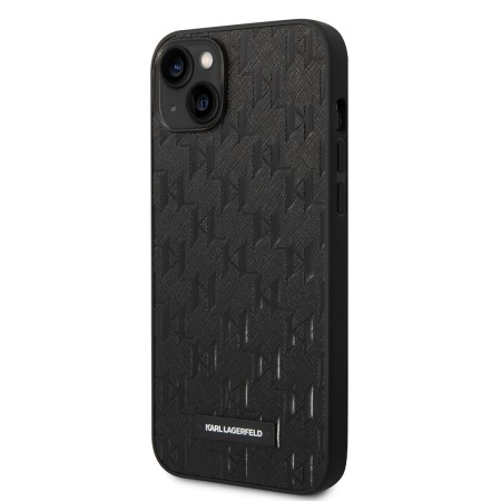 Husa pentru iPhone 14 Plus / iPhone 15 Plus - Karl Lagerfeld Saffiano (KLHCP14MSAKLHPK) - Mono Metal Logo