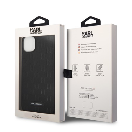 Husa pentru iPhone 14 Plus / iPhone 15 Plus - Karl Lagerfeld Saffiano (KLHCP14MSAKLHPK) - Mono Metal Logo