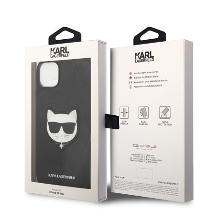 Husa pentru iPhone 14 Plus / iPhone 15 Plus - Karl Lagerfeld Saffiano (KLHCP14MSAPCHK) - Choupette Head