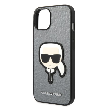 Husa pentru iPhone 14 Plus / iPhone 15 Plus - Karl Lagerfeld Saffiano (KLHCP14MSAPKHG) - Silver Karls Head